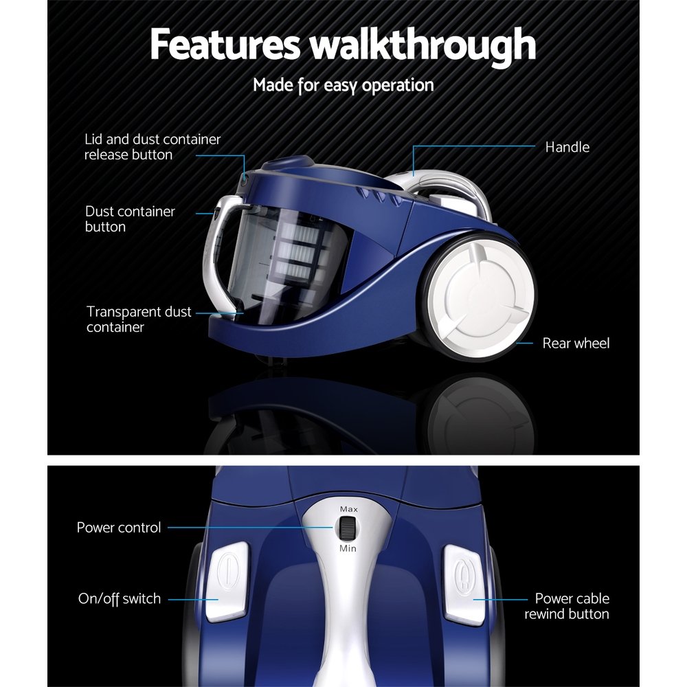 Devanti 2200W Bagless Vacuum Cleaner Blue - Image 4