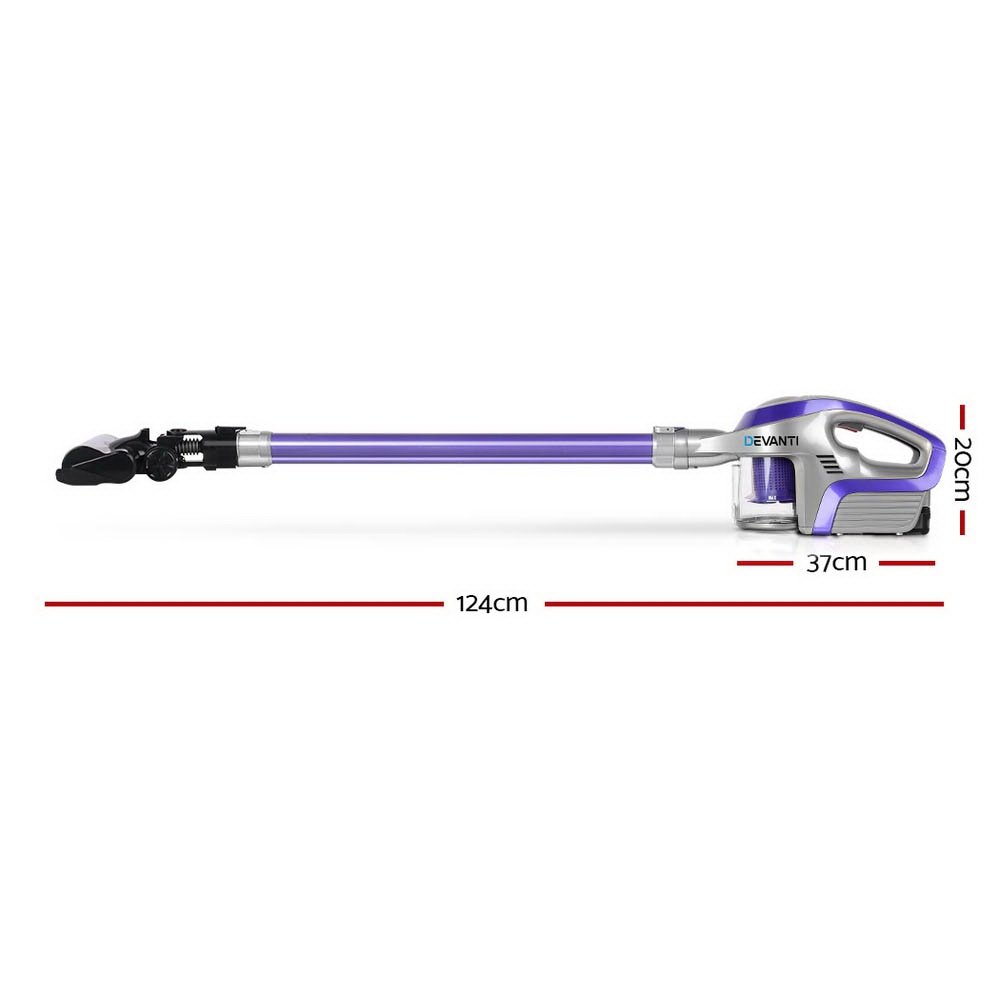 Devanti Stick Vacuum Cleaner Roller Brush Cordless 150W Purple - Image 2