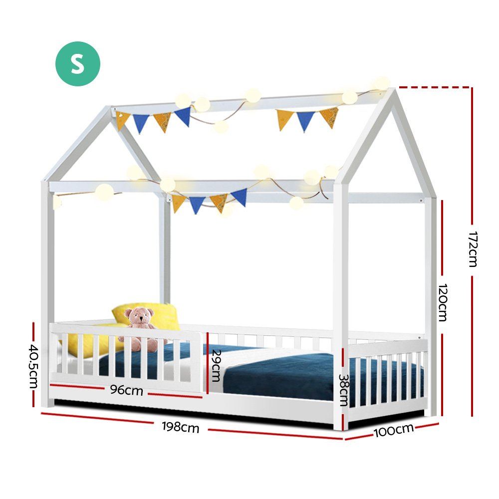 Artiss Bed Frame Wooden Kids House Frame White ROCK - Image 2