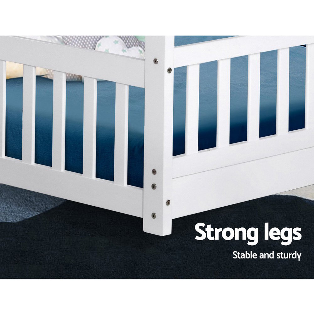 Artiss Bed Frame Wooden Kids House Frame White ROCK - Image 5
