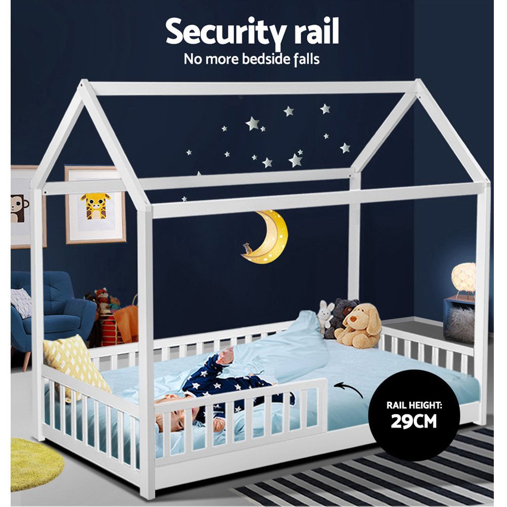 Artiss Bed Frame Wooden Kids House Frame White ROCK - Image 6