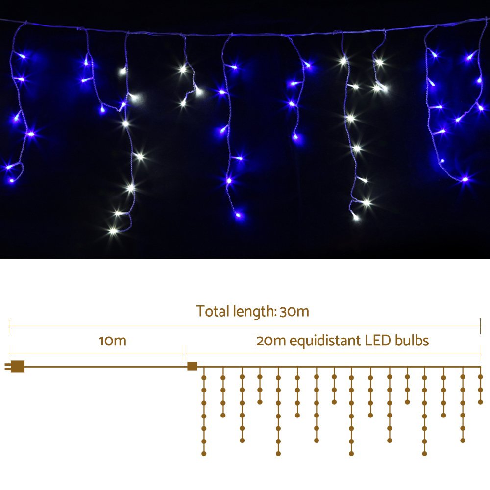 20M Christmas Lights Icicle Light 800 LED Blue White Decor Jingle Jollys - Image 2