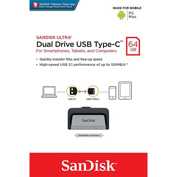 SANDISK ULTRA 64GB SDDDC2-064G Dual USB Drive Type-C 3.1 - Image 3