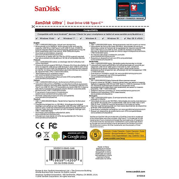 SANDISK ULTRA 64GB SDDDC2-064G Dual USB Drive Type-C 3.1 - Image 4